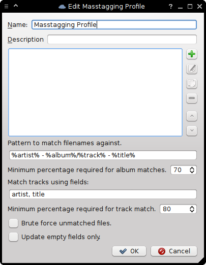 Masstagging Profile Configuration dialog.